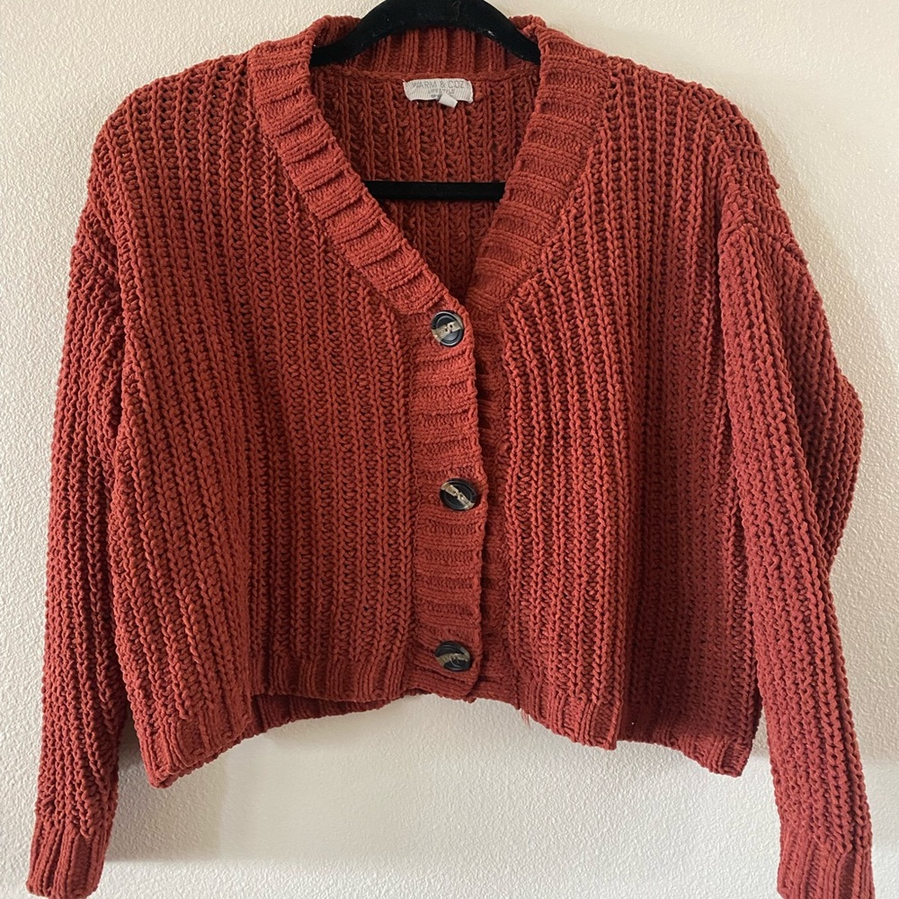 Warm and Cozy Dark Orange Cardigan
